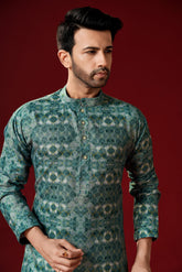 Ensemble pyjama Kurta en coton imprimé vert bois pour homme